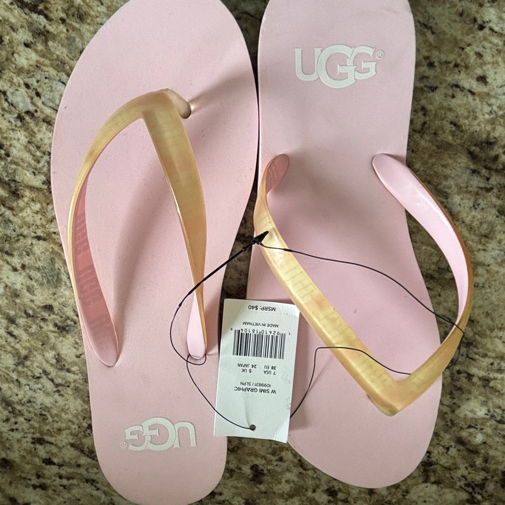 UGG Pink and Cream Sandals with Metallic Accents